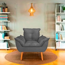 Poltrona Opala Cinza Suede Decorativa para Sala Escritório Biselos-decor - 2