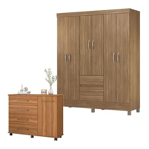 Cômoda Flora e Guarda Roupa Casal Flash 2 Amêndola Touch - Demóbile