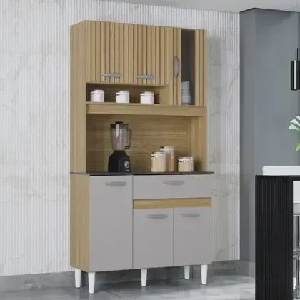 Kit Cozinha Coral 6 Portas Damasco Ripado/off White