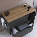 Ver imagem 6 de Gabinete de Banheiro Suspenso 80cm com 1 Toalheiro 2 Portas e 1 Gaveta Preto/Mel/Grafite