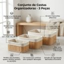 Ver imagem 6 de Kit Cesto Organizador de Bambu e Tecido Multiuso para Banheiro Closet e Cozinha