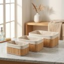 Ver imagem 4 de Kit Cesto Organizador de Bambu e Tecido Multiuso para Banheiro Closet e Cozinha