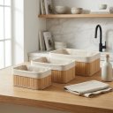 Ver imagem 7 de Kit Cesto Organizador de Bambu e Tecido Multiuso para Banheiro Closet e Cozinha
