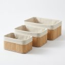 Ver imagem 1 de Kit Cesto Organizador de Bambu e Tecido Multiuso para Banheiro Closet e Cozinha