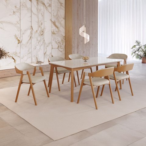 Conjunto Sala de Jantar com Tampo de Vidro Monalisa 6 Cadeiras Gaia  Yescasa