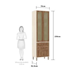 Paneleiro de Cozinha 70 Cm 2 Portas com Vidro Reflecta Bronze 3 Gavetas Sofia Luciane Móveis - 3