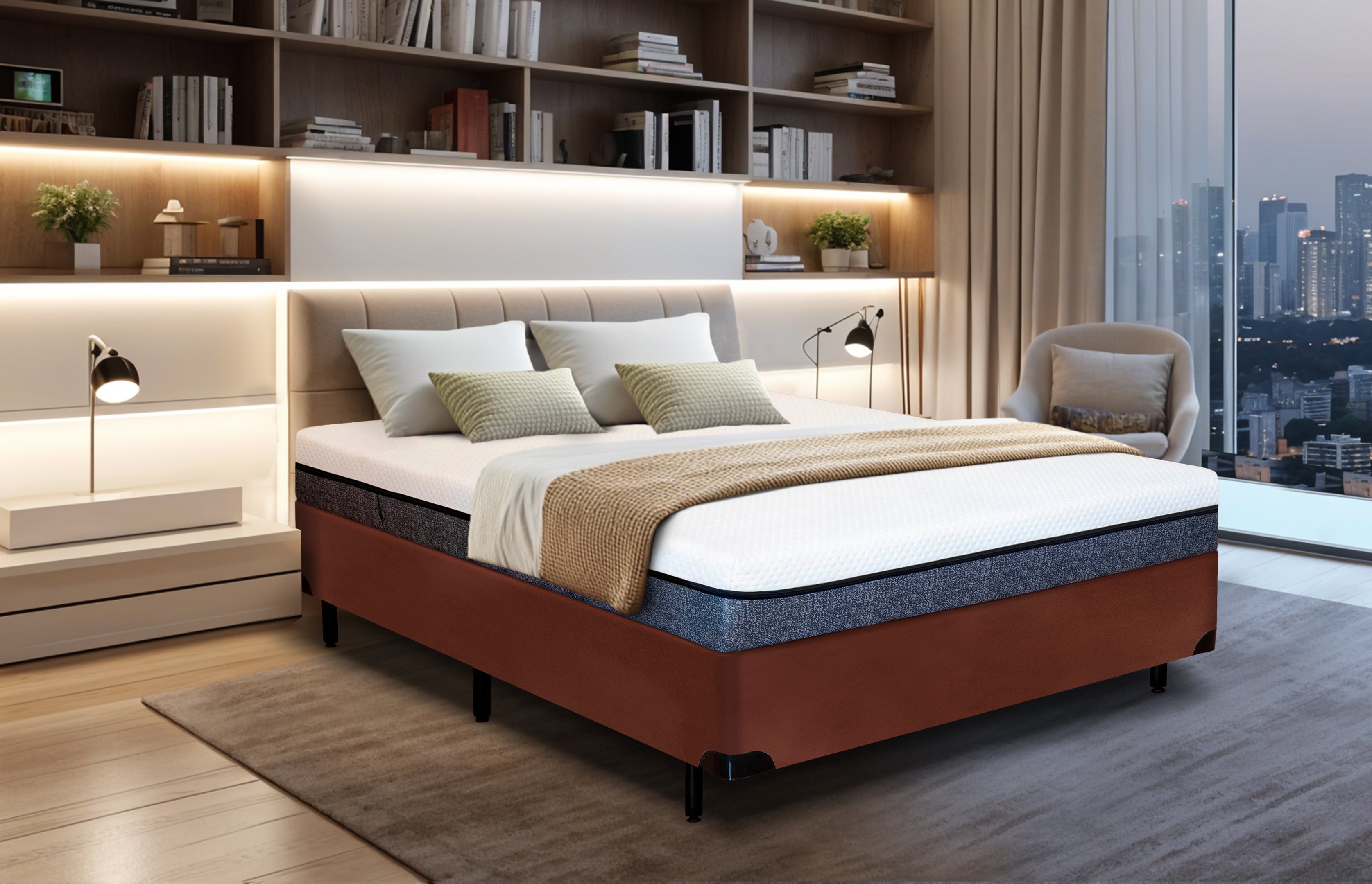 Cama Box Casal Serenelife - Suede Marrom