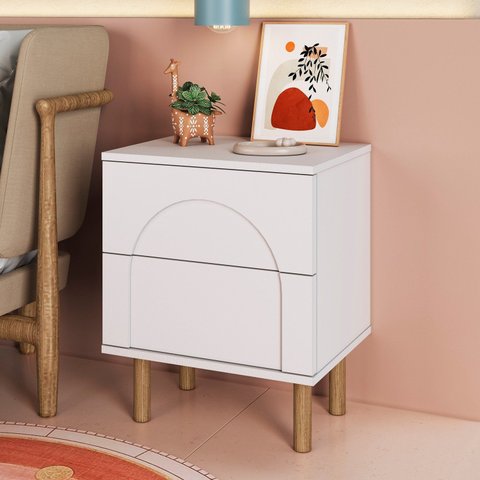 Mesa Cabeceira com 2 Gavetas Capela Branco