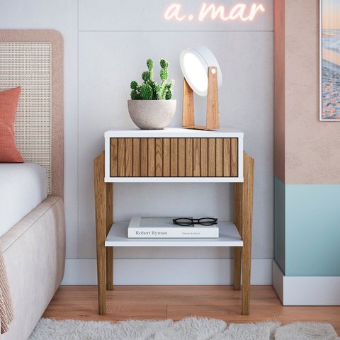 Mesa Cabeceira Brisa 60cm x 53cm x 40cm com 1 Gaveta Branco