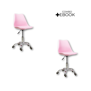 Kit 2 Cadeiras Office com Rodizio Giratória Saarinen - Rosa + E-book