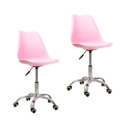 Kit 2 Cadeiras Office com Rodizio Giratória Saarinen - Rosa - 1