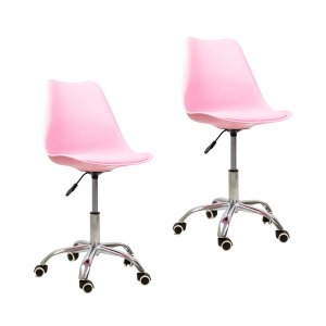 Kit 2 Cadeiras Office com Rodizio Giratória Saarinen - Rosa