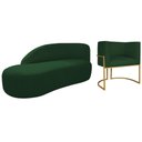 Ver imagem 1 de Kit Divã Luna 185cm Lado Esquerdo e 01 Poltrona Base de Ferro Dourado Suede Cor Verde