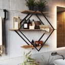Ver imagem 2 de Prateleira Decorativa Grande Diamante 2 Nichos Preto/ Mel - Placa&ponto
