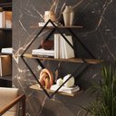 Ver imagem 1 de Prateleira Decorativa Grande Diamante 2 Nichos Preto/ Mel - Placa&ponto