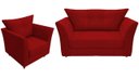 Ver imagem 1 de Kit Namoradeira + 1 Poltrona Decorativa Isis Suede Vermelho Pés Madeira Mz Decor