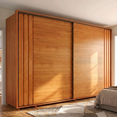 Guarda-Roupa Casal 100% MDF 2 Portas de Correr 8 Gavetas com Ripado Yescasa Marrom Cinamomo Dali