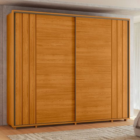 Guarda Roupa Casal 2 Portas de Correr 100% MDF com Pés Dali Yescasa Marrom/Cinamomo
