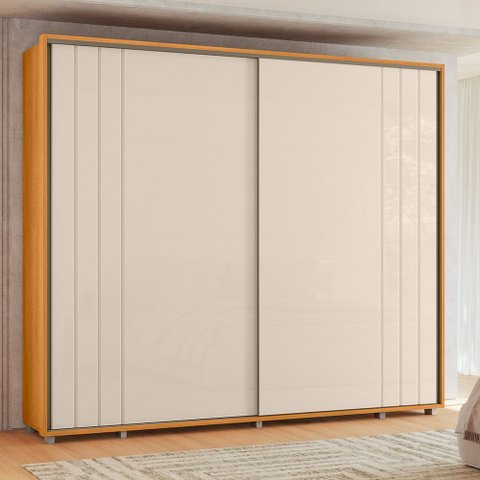 Guarda Roupa Casal 2 Portas de Correr 100% MDF com Pés Dali Branco/Cinamomo/Off White