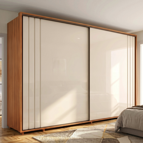 Guarda-Roupa Casal 100% MDF 2 Portas de Correr 8 Gavetas com Ripado Yescasa Cinamomo/Off White Dali