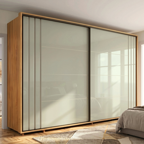 Guarda-Roupa Casal 100% MDF 2 Portas de Correr 8 Gavetas com Ripado Yescasa Marrom Cumaru/Opala Dali