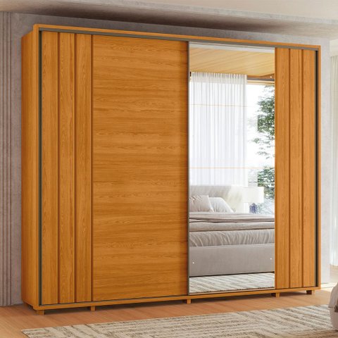 Guarda Roupa Casal 2 Portas de Correr 100% MDF com Espelho e Pés Dali Yescasa Marrom/Cinamomo