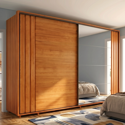 Guarda-Roupa Casal com Espelho 100% MDF 2 Portas de Correr 8 Gavetas Yescasa Marrom Cinamomo Dali