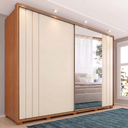 Ver imagem 1 de Guarda-Roupa Casal Dali com Espelho 2 Portas de Correr 8 Gavetas 100% MDF Cinamomo e Branco
