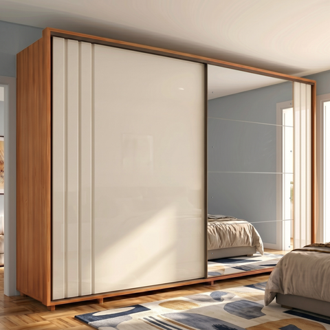 Guarda-Roupa Casal com Espelho 100% MDF 2 Portas de Correr Dali Cinamomo/Branco