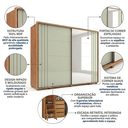 Ver imagem 6 de Guarda-Roupa Casal com Espelho 100% MDF 2 Portas de Correr 8 Gavetas Yescasa Cumaru/Opala Dali