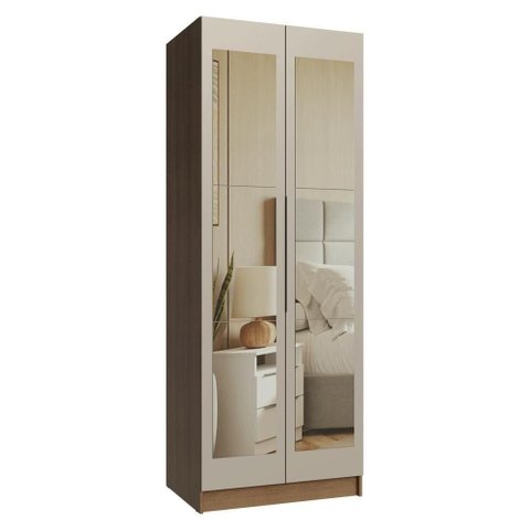 Guarda Roupa Modulado Neo 2 Portas com Espelho 4 Gavetas MDP Rustic-Crema Madesa 80cm