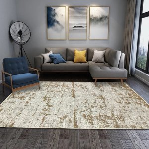 Tapete Sala 300x400cm 3x4 sem Pelo Abstrato Gelo Bege