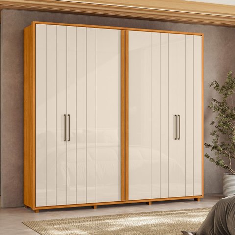 Guarda-Roupa Casal 6 Portas 100% MDF com Pés Miró Yescasa Branco/Cinamomo/Off White