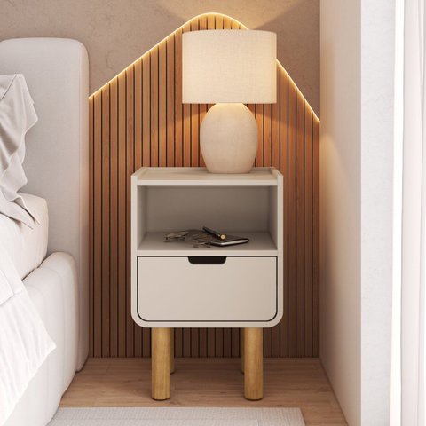 Mesa de Cabeceira Orgânica 1 Gaveta Aura 40cm Branco