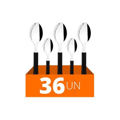 Conjunto Chá e Sobremesa Leme 36 Peças Lâminas Aço Inox Cabo Preto PBAG - Tramontina
