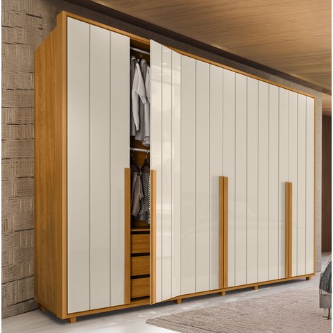 Guarda-Roupa Casal 6 Portas 100% MDF com Pés Volpi Branco/Cinamomo/Off White