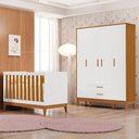 Ver imagem 2 de Jogo de Quarto Infantil Flip Guarda Roupa 4 Portas e Berço Americano Branco Fosco/savana - Reller M