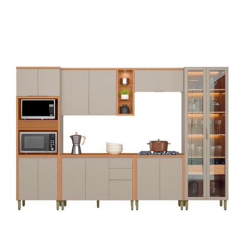 Cozinha Completa 6 Peças Arya 100% Mdf Jequitibá/gris Fosco - Sallar Home