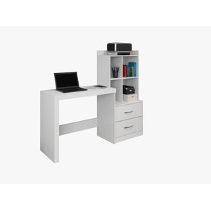 Mesa de Estudo com Estante Alana 2 Gavetas 4 Nichos:branco