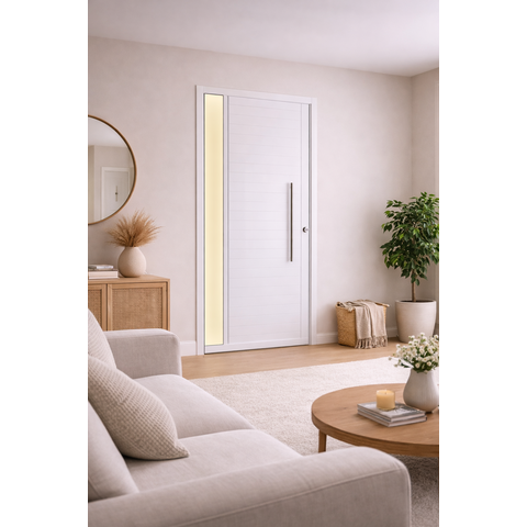 Porta Pivotante Branco Vidro Lateral 210x120 Lado Direito