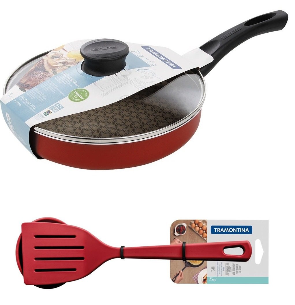 Frigideira Antiaderente 24cm E Jogo De Utensílios Tramontina Cor:Vermelho - 1