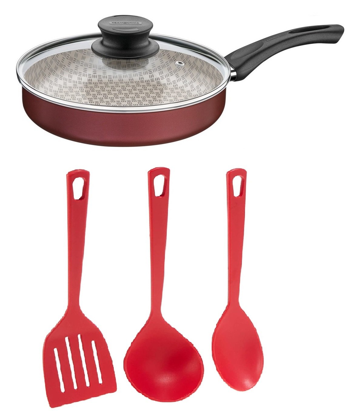 Frigideira Antiaderente 24cm E Jogo De Utensílios Tramontina Cor:Vermelho - 2
