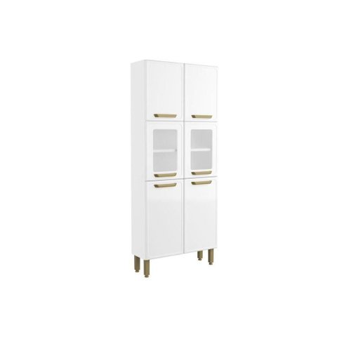 Paneleiro Bella 6 Portas com Vidro Aço 80cm Branco Bertolini