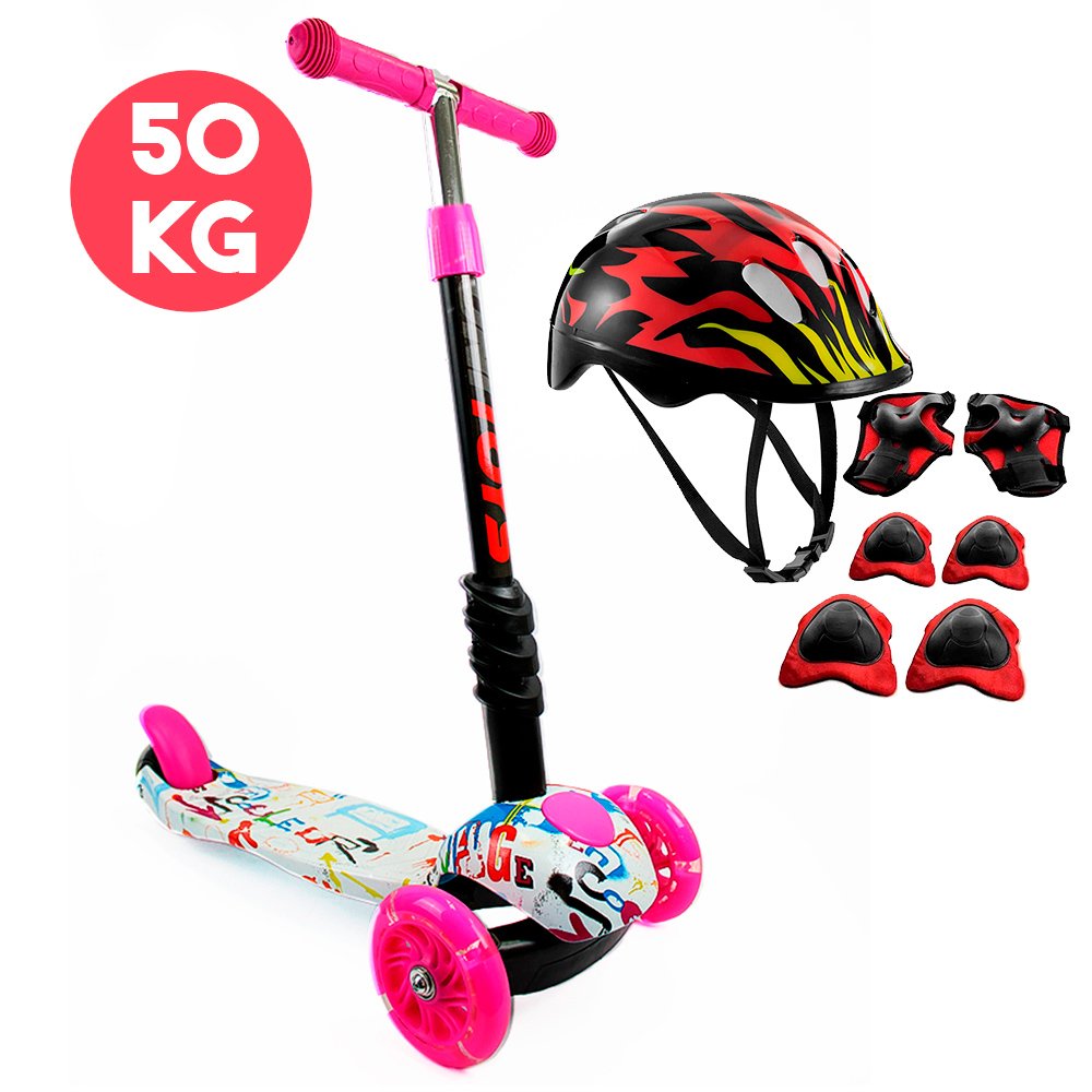 Patinete Esportivo Scooter Articulado Infantil 50 kg 3 rodas + Kit ...