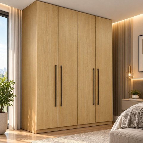 Guarda Roupa Solteiro Modulado 4 Portas 3 Gavetas 100% MDF Infinity Savana Bege