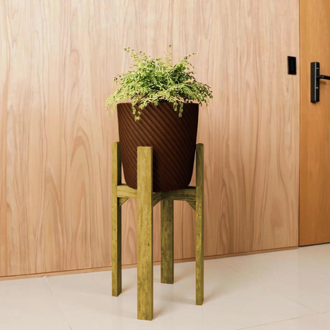 Suporte Legs para Vaso Cachepot em Madeira Pinus 55cm com Vaso de Plantas Marrom