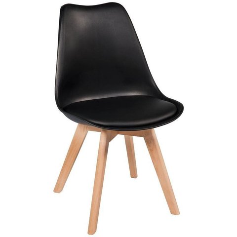 Kit 4 Cadeiras Charles Eames Leda Design Wood Estofada Base Madeira - Preta