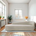 Ver imagem 1 de Recamier Curvo Orgânico 180cm 3 Lugares Lado Esquerdo para Sala de Estar Linho Paris Bege