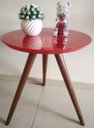 Ver imagem 2 de Mesa de canto tampo 40 cm Cor Vermelha Com Vidro Pé Palito Alt 50/60/70 Cm - 50 CM