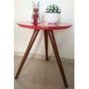 Ver imagem 3 de Mesa de canto tampo 40 cm Cor Vermelha Com Vidro Pé Palito Alt 50/60/70 Cm - 50 CM